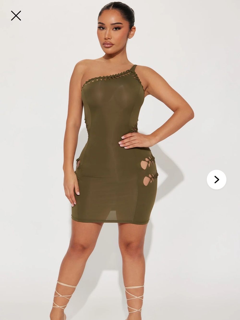 Fashion Nova Olive One-Shoulder Bodycon Mini Dress with Side Cutouts